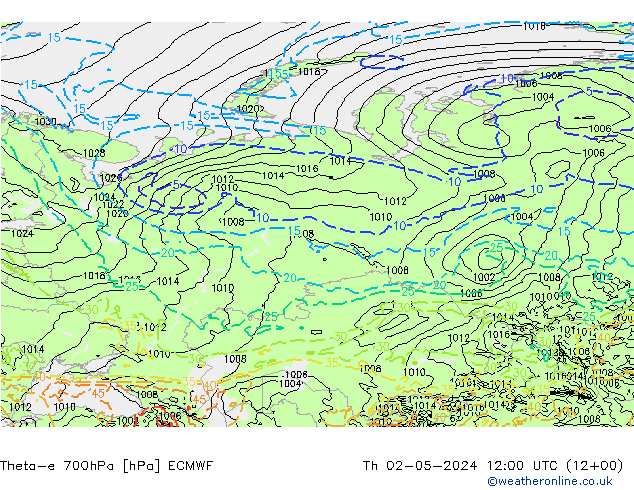 Theta-e 700hPa ECMWF jeu 02.05.2024 12 UTC