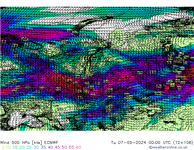 Wind 500 hPa ECMWF di 07.05.2024 00 UTC