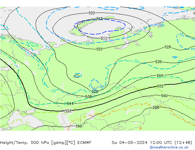 Height/Temp. 500 hPa ECMWF so. 04.05.2024 12 UTC