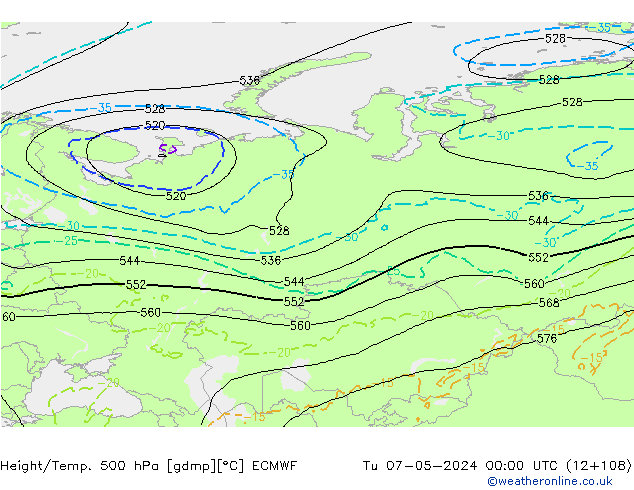 Z500/Rain (+SLP)/Z850 ECMWF Ter 07.05.2024 00 UTC