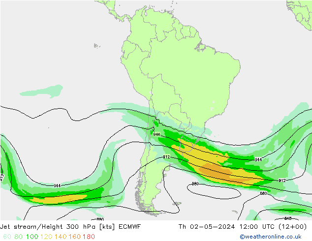 Jet stream/Height 300 hPa ECMWF Th 02.05.2024 12 UTC
