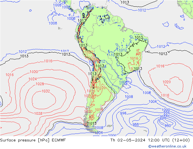 Surface pressure ECMWF Th 02.05.2024 12 UTC