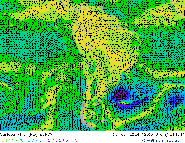 Surface wind ECMWF Th 09.05.2024 18 UTC