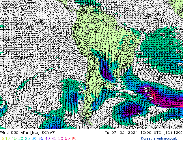 Vento 950 hPa ECMWF Ter 07.05.2024 12 UTC