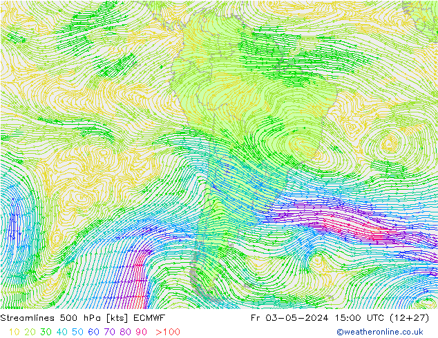 Línea de corriente 500 hPa ECMWF vie 03.05.2024 15 UTC