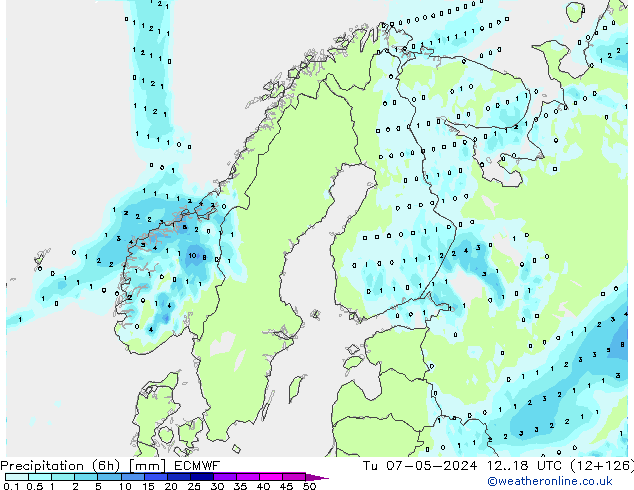 осадки (6h) ECMWF вт 07.05.2024 18 UTC