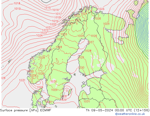 Atmosférický tlak ECMWF Čt 09.05.2024 00 UTC