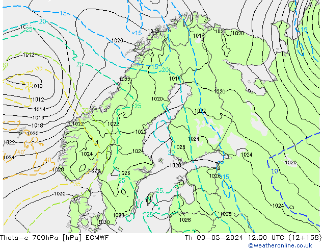 Theta-e 700hPa ECMWF Th 09.05.2024 12 UTC