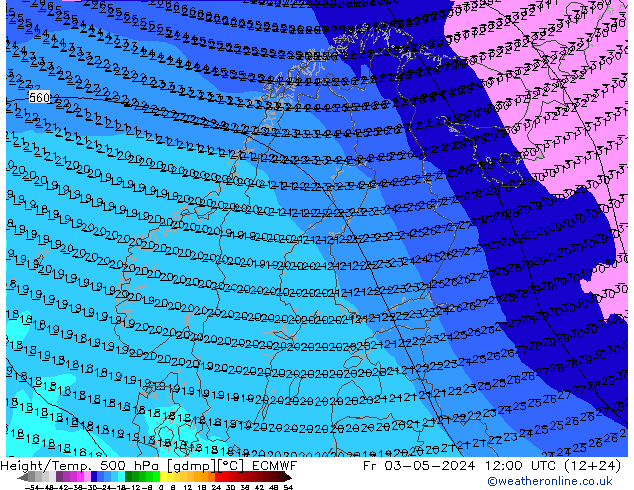 Height/Temp. 500 hPa ECMWF  03.05.2024 12 UTC