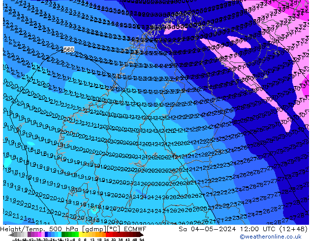 Z500/Rain (+SLP)/Z850 ECMWF Sa 04.05.2024 12 UTC