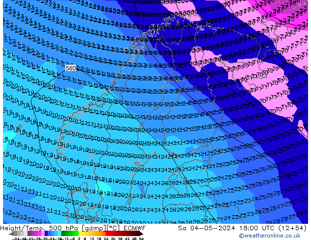 Z500/Yağmur (+YB)/Z850 ECMWF Cts 04.05.2024 18 UTC