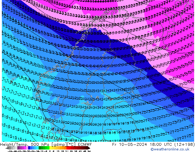 Z500/Rain (+SLP)/Z850 ECMWF пт 10.05.2024 18 UTC