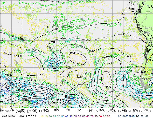 Isotachs (mph) ECMWF Su 05.05.2024 12 UTC