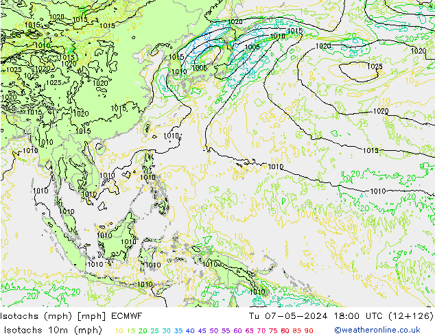 Isotachen (mph) ECMWF di 07.05.2024 18 UTC