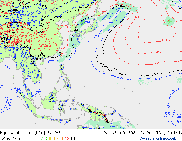 High wind areas ECMWF We 08.05.2024 12 UTC