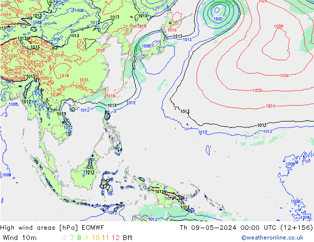 High wind areas ECMWF Th 09.05.2024 00 UTC