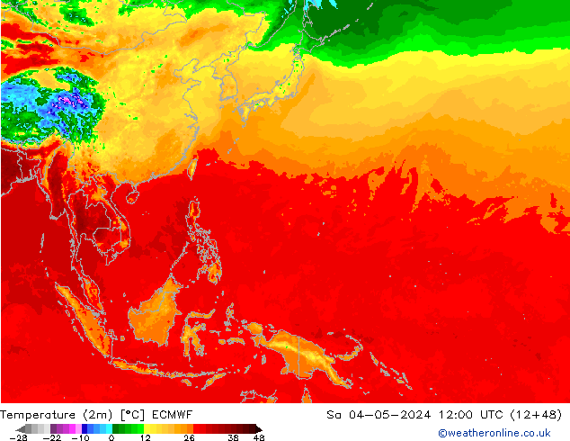 Temperature (2m) ECMWF Sa 04.05.2024 12 UTC