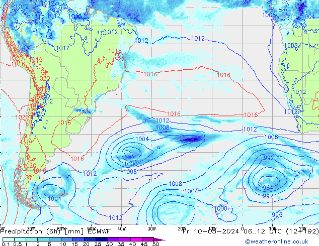 Precipitación (6h) ECMWF vie 10.05.2024 12 UTC