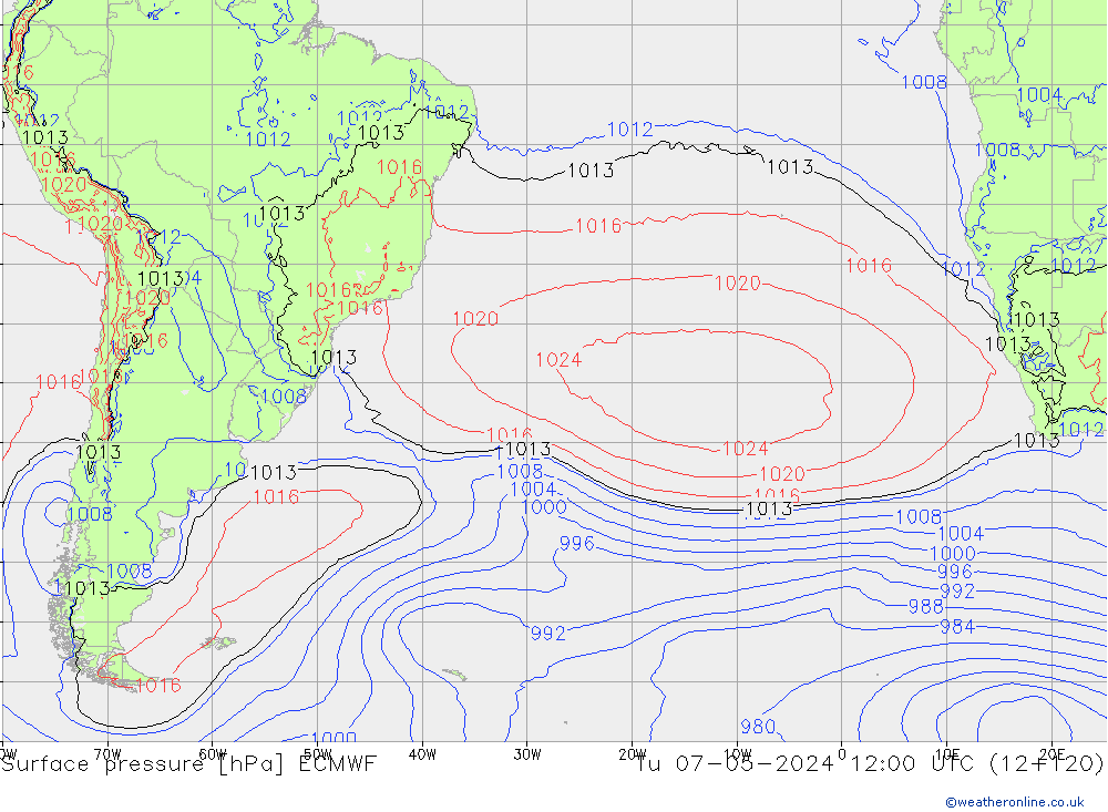 Surface pressure ECMWF Tu 07.05.2024 12 UTC