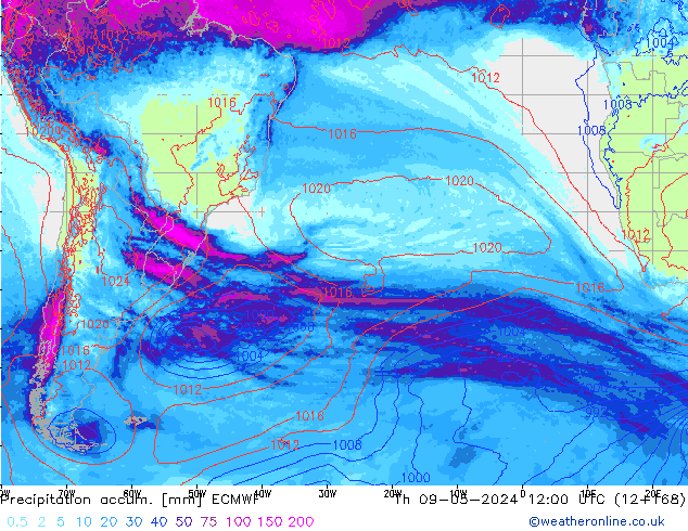 Precipitation accum. ECMWF Čt 09.05.2024 12 UTC