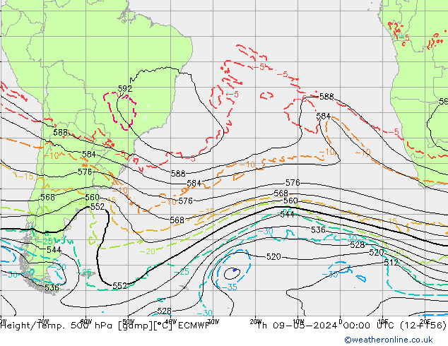 Z500/Rain (+SLP)/Z850 ECMWF Th 09.05.2024 00 UTC