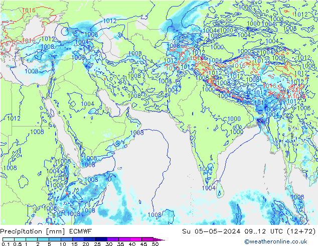 Srážky ECMWF Ne 05.05.2024 12 UTC