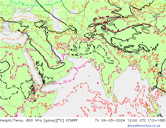 Height/Temp. 850 hPa ECMWF Qui 09.05.2024 12 UTC