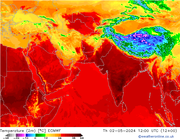 mapa temperatury (2m) ECMWF czw. 02.05.2024 12 UTC