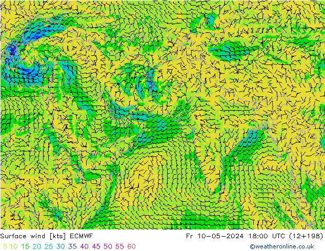 Surface wind ECMWF Fr 10.05.2024 18 UTC