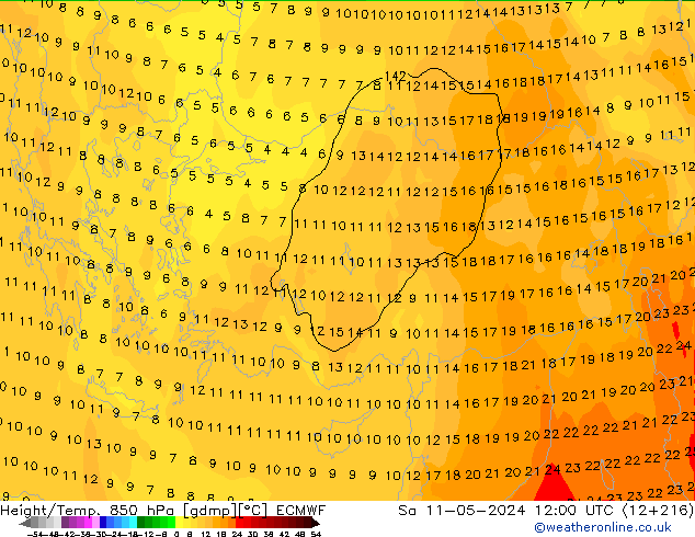 Géop./Temp. 850 hPa ECMWF sam 11.05.2024 12 UTC