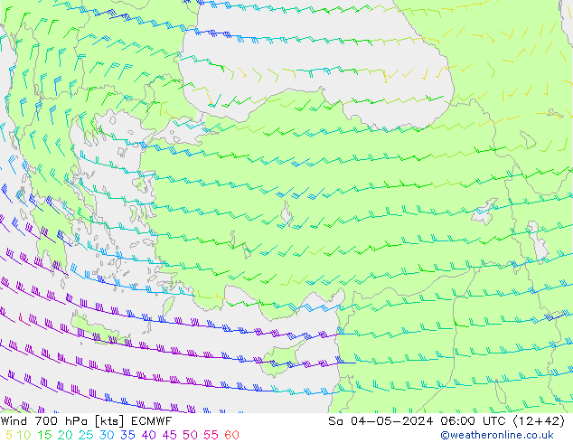 Wind 700 hPa ECMWF Sa 04.05.2024 06 UTC