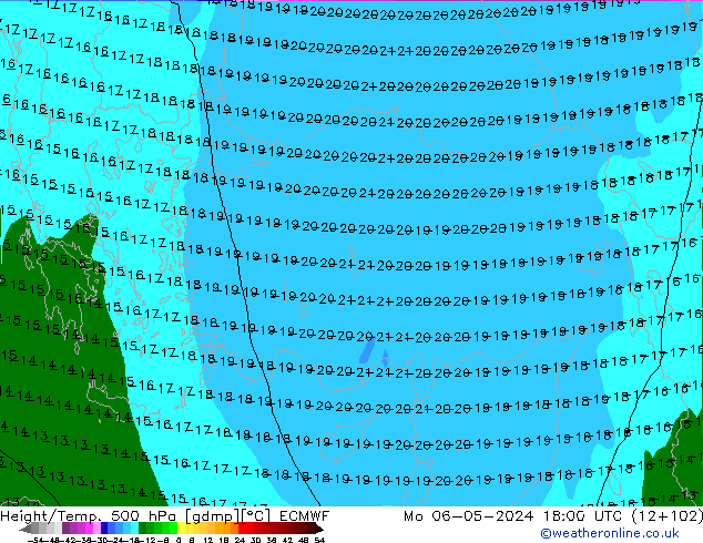 Z500/Rain (+SLP)/Z850 ECMWF пн 06.05.2024 18 UTC