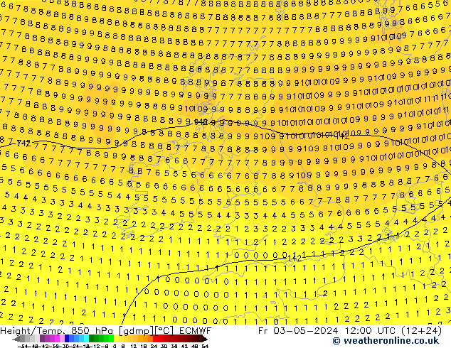 Z500/Rain (+SLP)/Z850 ECMWF vie 03.05.2024 12 UTC