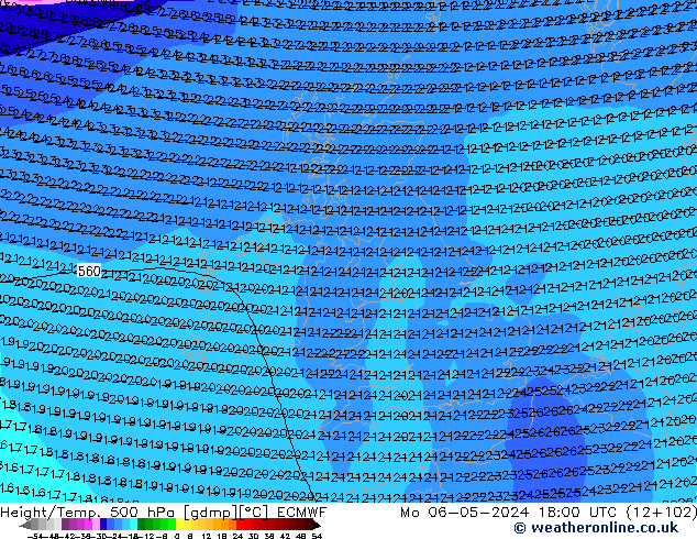 Z500/Rain (+SLP)/Z850 ECMWF Mo 06.05.2024 18 UTC