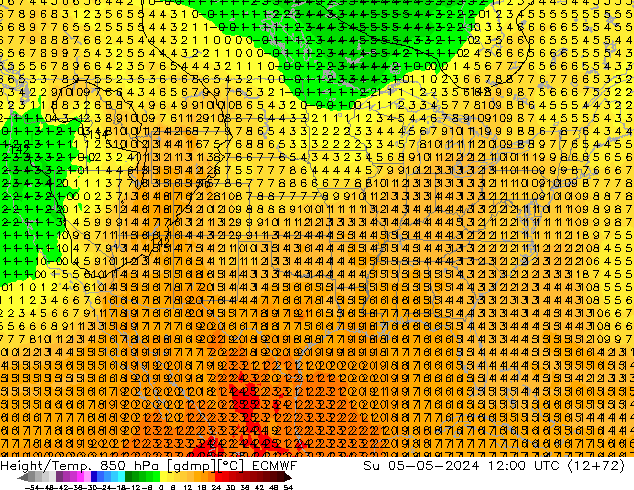 Z500/Yağmur (+YB)/Z850 ECMWF Paz 05.05.2024 12 UTC