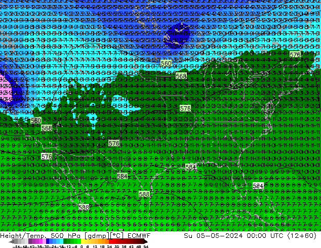 Z500/Rain (+SLP)/Z850 ECMWF Вс 05.05.2024 00 UTC