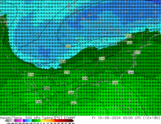 Z500/Rain (+SLP)/Z850 ECMWF vie 10.05.2024 00 UTC