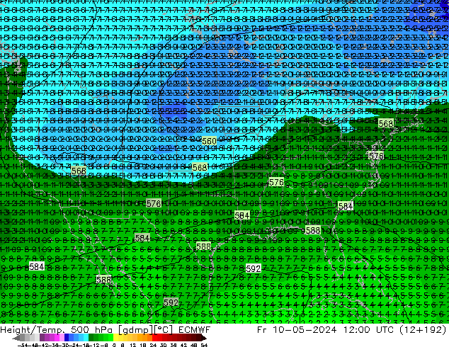 Z500/Rain (+SLP)/Z850 ECMWF Fr 10.05.2024 12 UTC