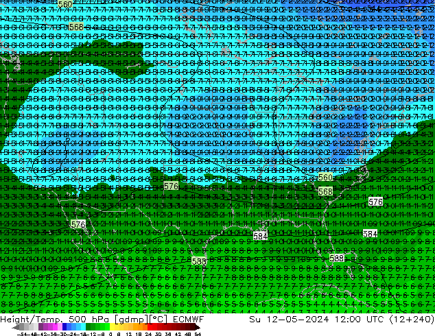 Hoogte/Temp. 500 hPa ECMWF zo 12.05.2024 12 UTC