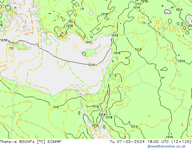 Theta-e 850гПа ECMWF вт 07.05.2024 18 UTC