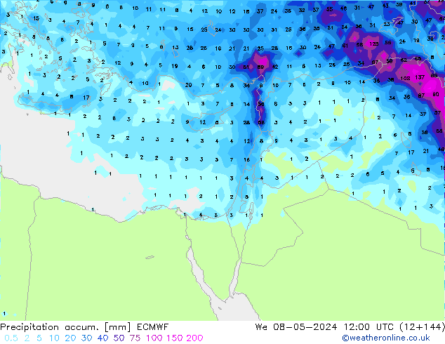 Precipitation accum. ECMWF Qua 08.05.2024 12 UTC