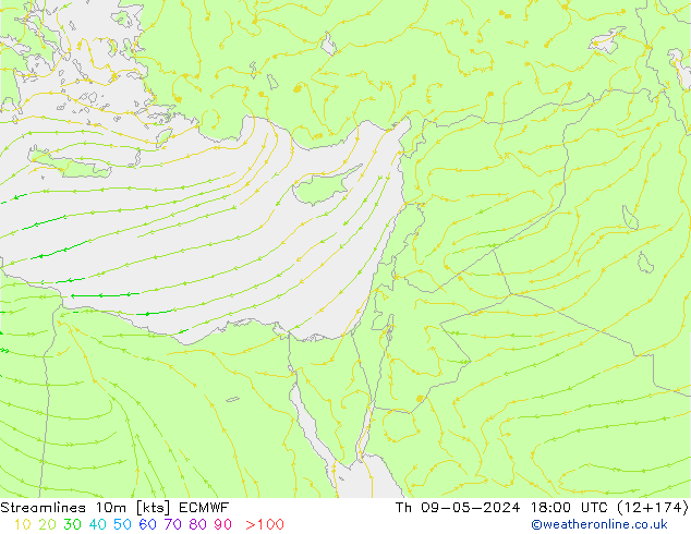 Linha de corrente 10m ECMWF Qui 09.05.2024 18 UTC