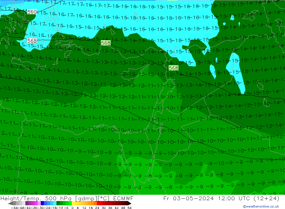 Height/Temp. 500 hPa ECMWF Fr 03.05.2024 12 UTC