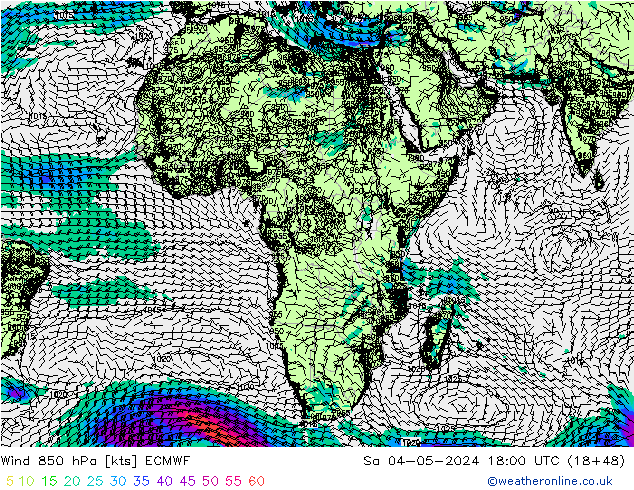 Viento 850 hPa ECMWF sáb 04.05.2024 18 UTC