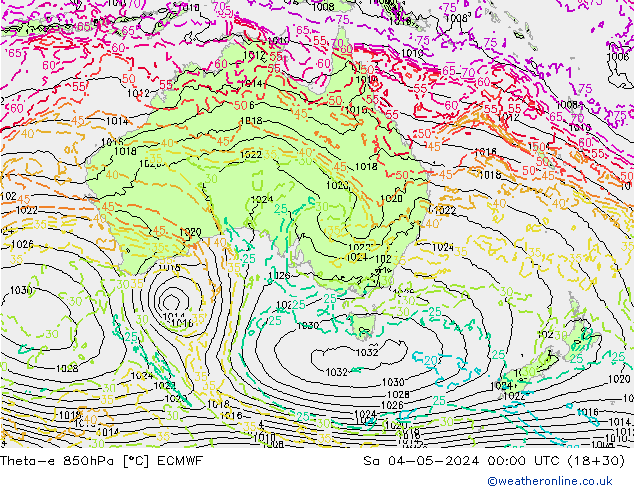 Theta-e 850hPa ECMWF so. 04.05.2024 00 UTC