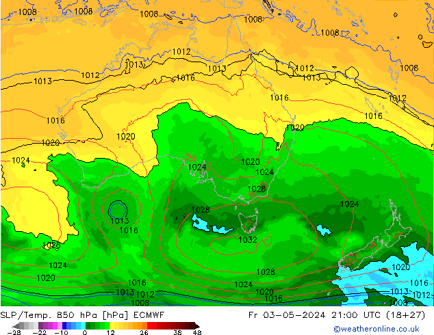 SLP/Temp. 850 hPa ECMWF Fr 03.05.2024 21 UTC