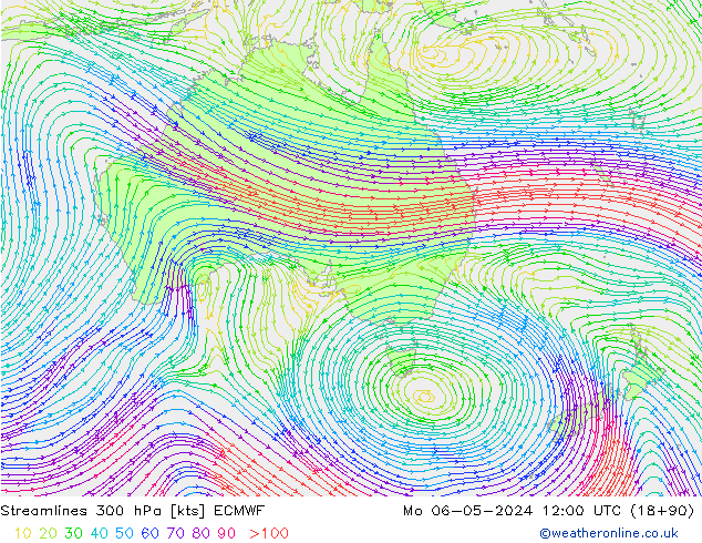 Stroomlijn 300 hPa ECMWF ma 06.05.2024 12 UTC