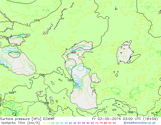 Isotachen (km/h) ECMWF vr 03.05.2024 03 UTC