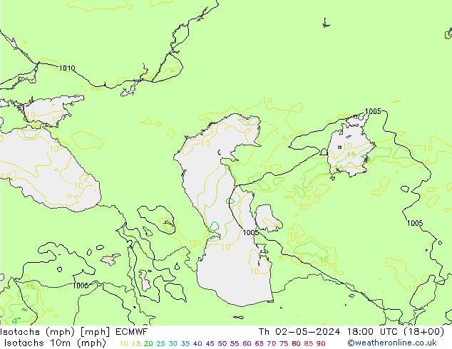 Isotachen (mph) ECMWF do 02.05.2024 18 UTC