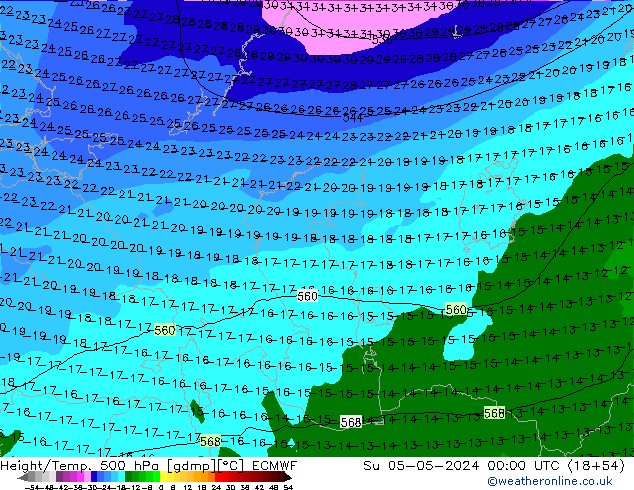 Z500/Rain (+SLP)/Z850 ECMWF Su 05.05.2024 00 UTC